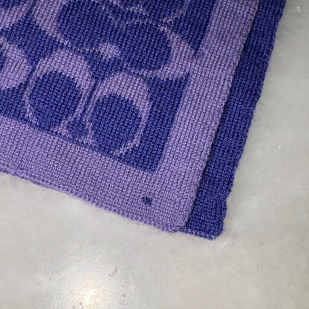 Coach Reversible Signature C Monogram Merino Wool Knit Scarf Purple Lavender - Picture 6 of 11